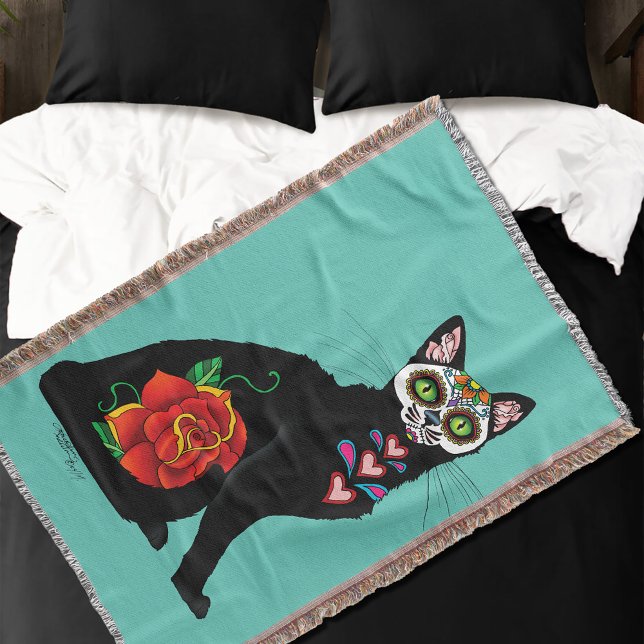 Sugar Skull Black Cat Decke (Von Creator hochgeladen)