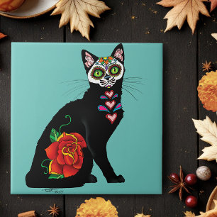 Sugar Skull Black Cat Fliese
