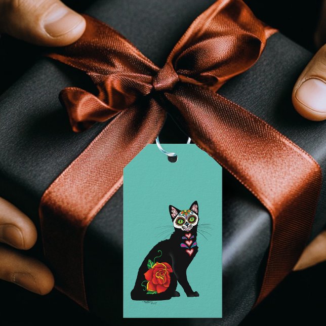 Sugar Skull Black Cat Geschenkanhänger (Von Creator hochgeladen)