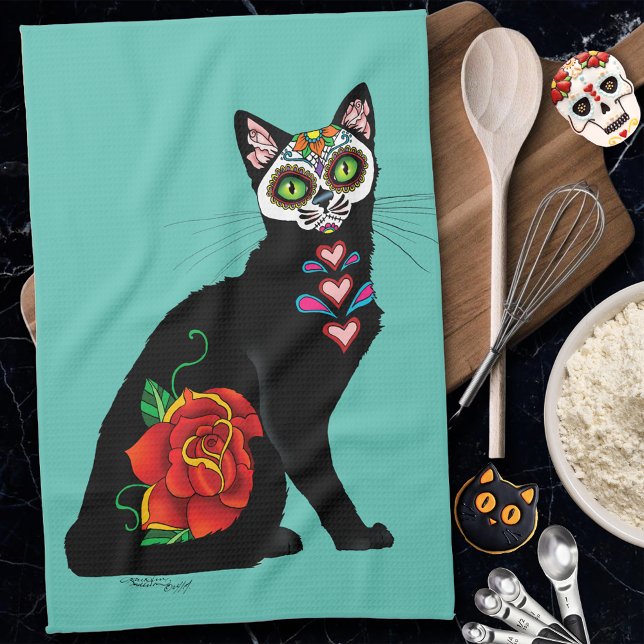 Sugar Skull Black Cat Geschirrtuch (Von Creator hochgeladen)