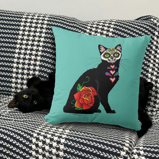 Sugar Skull Black Cat Kissen (Von Creator hochgeladen)