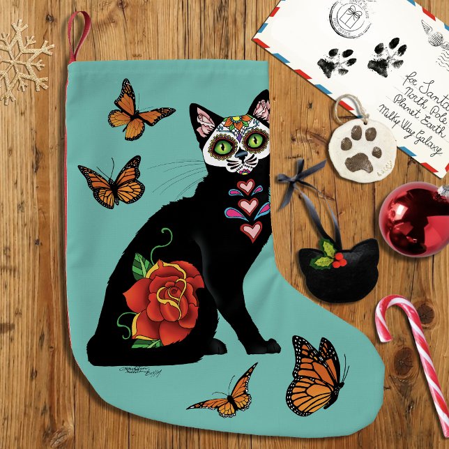 Sugar Skull Black Cat Kleiner Weihnachtsstrumpf (Von Creator hochgeladen)
