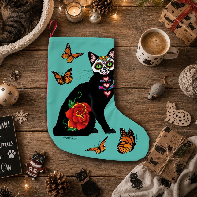 Sugar Skull Black Cat Kleiner Weihnachtsstrumpf (Von Creator hochgeladen)