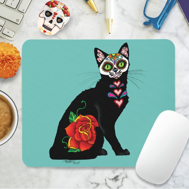 Sugar Skull Black Cat Mousepad (Von Creator hochgeladen)