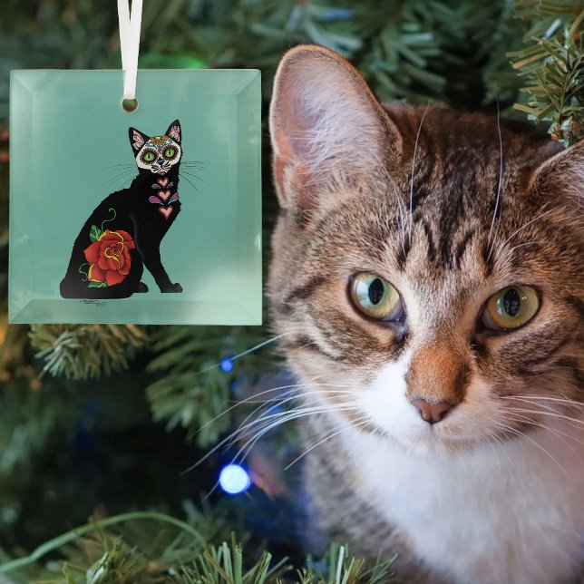 Sugar Skull Black Cat Ornament Aus Glas (Von Creator hochgeladen)