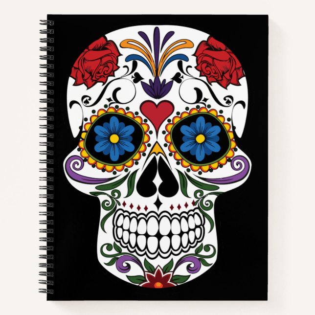 Sugar Skull Black-Day of the Dead Sketchbook Notizbuch (Vorderseite)