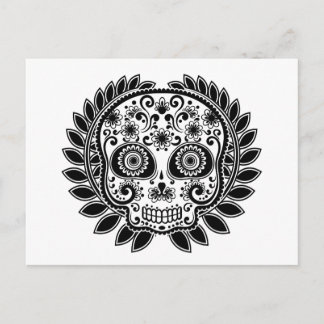 Sugar Skull Black und White Laurel Leaf Postkarte