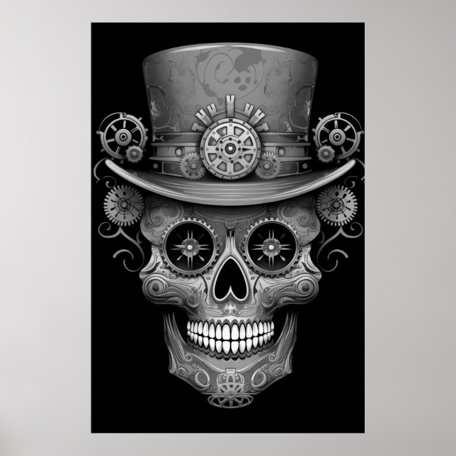 Sugar Skull Black + White Image on a Wall Poster (Vorne)