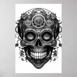 Sugar Skull Black + White Image on a Wall Poster