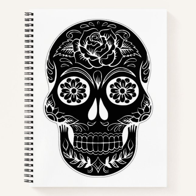 Sugar Skull Black & White Personalisiert Notebook Notizbuch (Vorderseite)