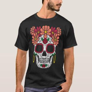 Sugar Skull Blume Leiter Calavera Floral Dia De Lo T-Shirt
