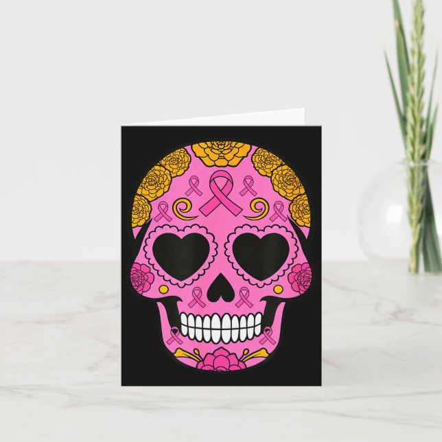 Sugar Skull Breast Cancer Awareness Nk Ribbon Cala Karte (Vorderseite)