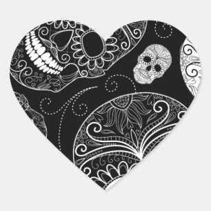 Sugar Skull BW Herz-Aufkleber