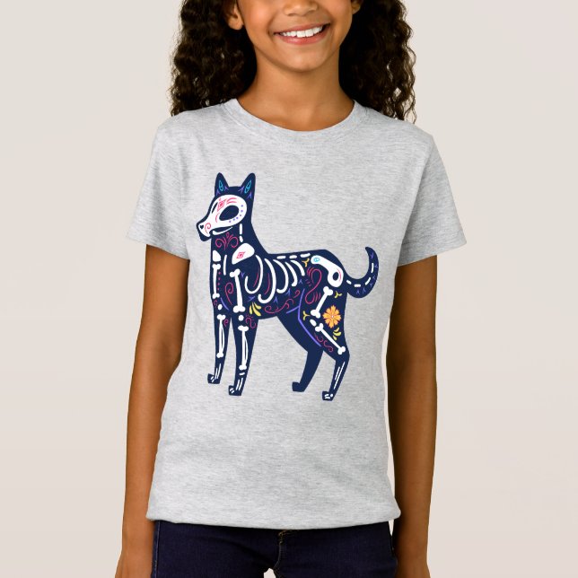Sugar Skull Calavera Hund II T-Shirt (Vorderseite)