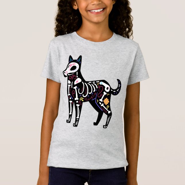 Sugar Skull Calavera Hund II T-Shirt (Vorderseite)