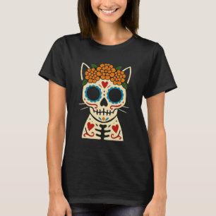 Sugar Skull Cat - Día de los Muertos Folk Art T-Shirt