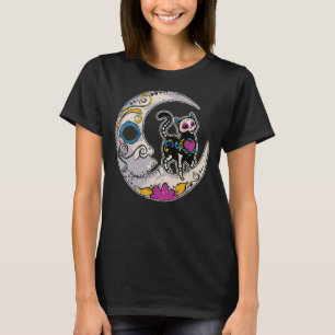 Sugar Skull Cat Moon Dia De Los Muertos Mexican Da T-Shirt