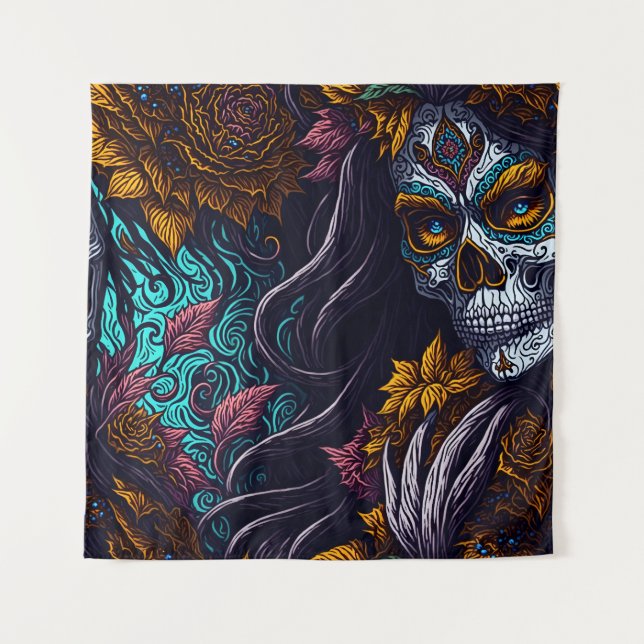 Sugar Skull Catrina Wandteppich (Vorderseite)