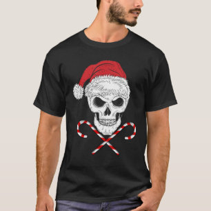 Sugar Skull Christmas Pajama Santa Candy Cane Xmas T-Shirt