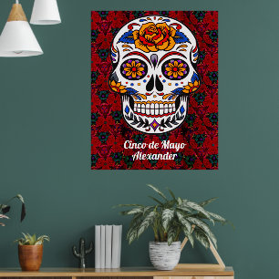 Sugar Skull Cinco de Mayo Red Floral Name Grosses Poster