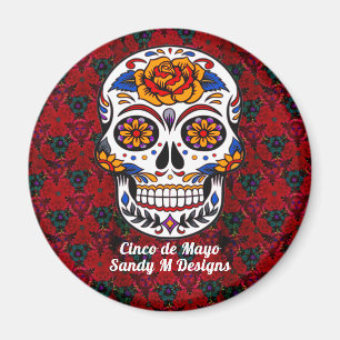Sugar Skull Cinco de Mayo Rote Blume Name Magnet