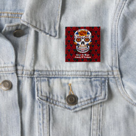 Sugar Skull Cinco de Mayo Rote Flora Button