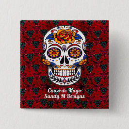 Sugar Skull Cinco de Mayo Rote Flora Button
