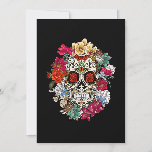 Sugar Skull Day Of Dead Dia De Los Muertos Flowers Save The Date (Vorderseite)