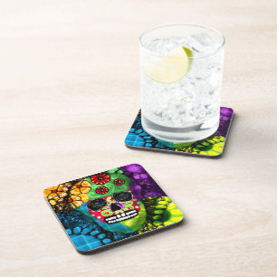 Sugar Skull Day of the Dead Floral Green Blue Getränkeuntersetzer