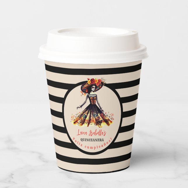 Sugar Skull Dia de los Muertos Day of the Dead Pappbecher (Vorderseite)