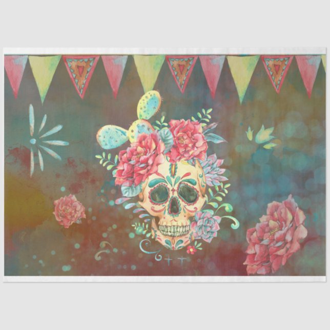 Sugar Skull Dia De Los Muertos Dekoupage Paper Seidenpapier (Vorderseite)