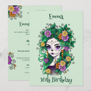 Sugar Skull Dia de los Muertos Sweet 16 Birthday Einladung