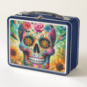 Sugar Skull Dia De Los Muertos Tag der Toten Metall Brotdose