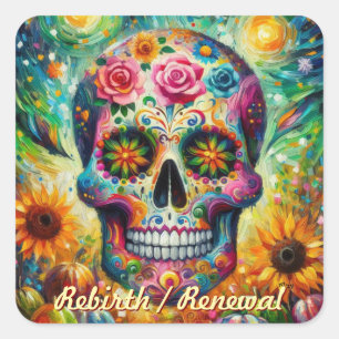 Sugar Skull Dia De Los Muertos Tag der Toten Quadratischer Aufkleber