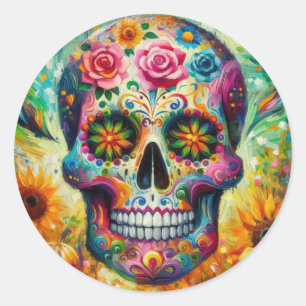 Sugar Skull Dia De Los Muertos Tag der Toten Runder Aufkleber