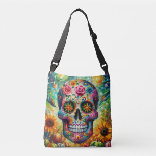 Sugar Skull Dia De Los Muertos Tag der Toten Tragetaschen Mit Langen Trägern