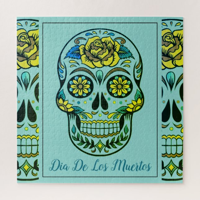 Sugar Skull Dia de Los Muertos Turquoise Puzzle (Vertikal)