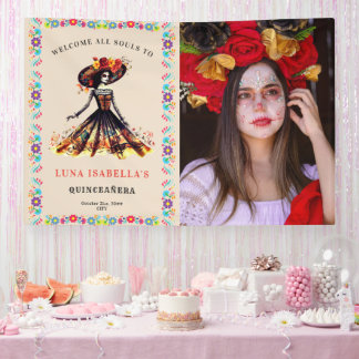 Sugar Skull Dia de Muertos Day Dead Welcome Sign Banner