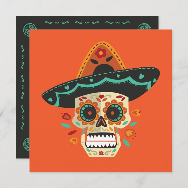 Sugar Skull Dia de Muertos Party Einladung (Vorne/Hinten)