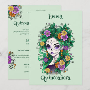 Sugar Skull Dia de Muertos Quinceañera Spanisch Einladung