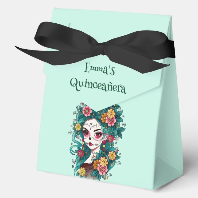 Sugar Skull Dia de Muertos Quinceañera Spanisch Geschenkschachtel (Vorderseite)