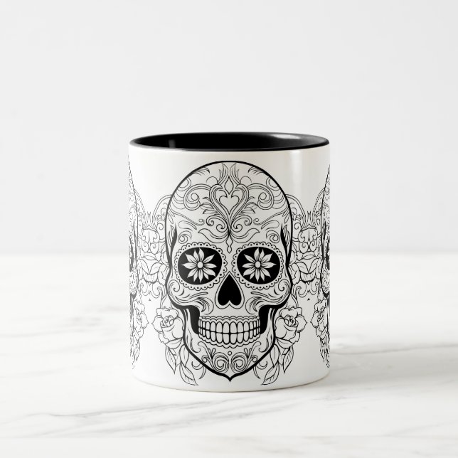 Sugar Skull Dios de los Muertos Halloween Zweifarbige Tasse (Mittel)