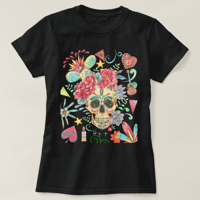 Sugar Skull Fiesta of Colors T-Shirt (Design vorne)