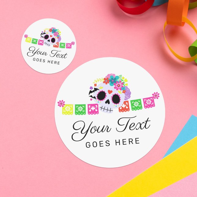 Sugar Skull Floral Calavera Papel Picado Boutique Runder Aufkleber (Von Creator hochgeladen)