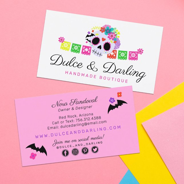 Sugar Skull Floral Calavera Papel Picado Boutique Visitenkarte (Von Creator hochgeladen)
