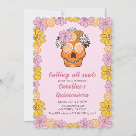 Sugar Skull Floral Quinceanera Einladung
