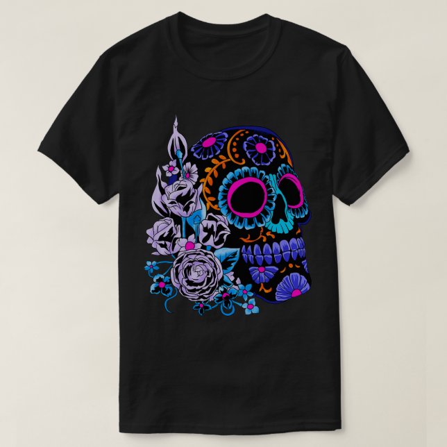 Sugar Skull Flowers Day Of The Dead Dia Muertos Gi T-Shirt (Design vorne)