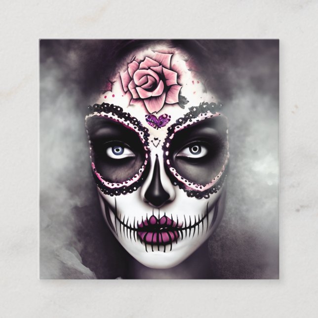 Sugar Skull Frau Dark Grunge Gothic Steampunk Smo Quadratische Visitenkarte (Vorderseite)