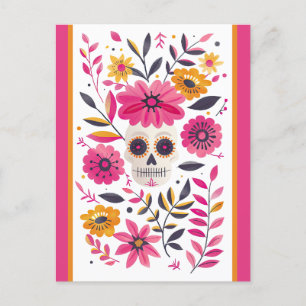 Sugar Skull Fuchsia Mexikanische Blume Cinco de Ma Postkarte
