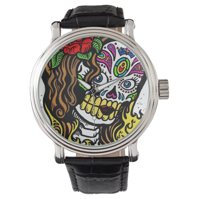 Sugar Skull Girl Armbanduhr (Vorderseite)